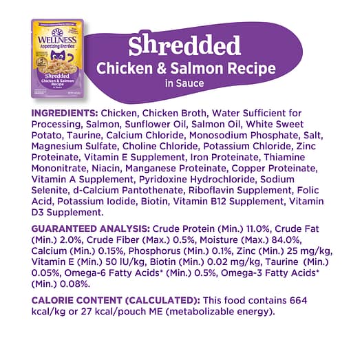 Wellness Appetizing Entrees Shredded Chicken & Salmon Recipe Wet Cat Food (1.4oz) - Image 5