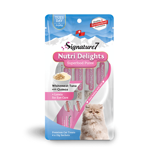 Signature7 Nutri Delights Superfood Puree Whitemeat Tuna With Quinoa & Lutein (Tuesday) Cat Treats 60g