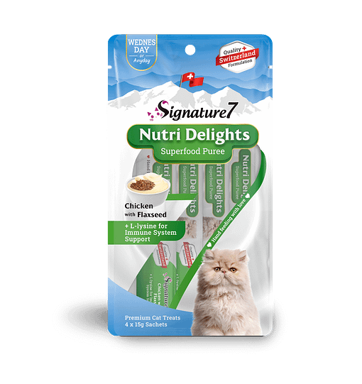 Signature7 Nutri Delights Superfood Puree Chicken With Flaxseed & L-lysine (Wednesday) Cat Treats 60g