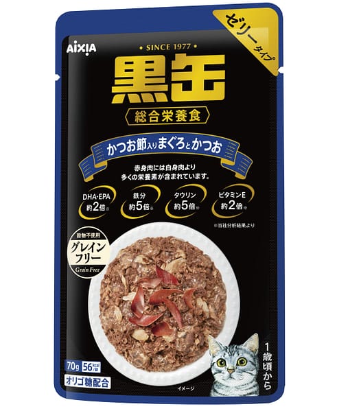 Aixia Kuro-can Pouch-Tuna & Skipjack w/Dried Skipjack Wet Food for Cats 70g