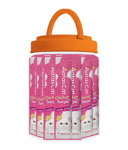 Aatas Cat Crème Purée Chicken with Surimi Crème Purée Cat Treats 14g (50 Sachets)
