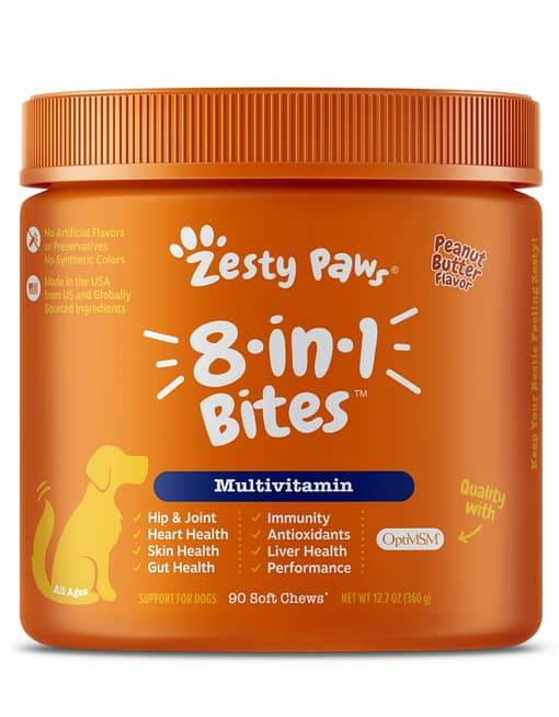 Zesty Paws 8-in-1 Multifunctional Bites Peanut Butter Flavour Supplement for Dogs 90ct