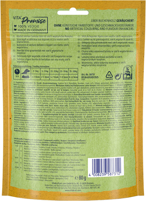Vitakraft Vita Veggies Stickies Cheese & Potato Dog Treats 80g