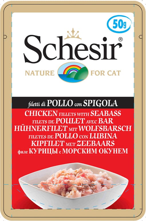 Schesir Cat Pouches in Chicken Fillets with Seabass Wet Cat Food 50g