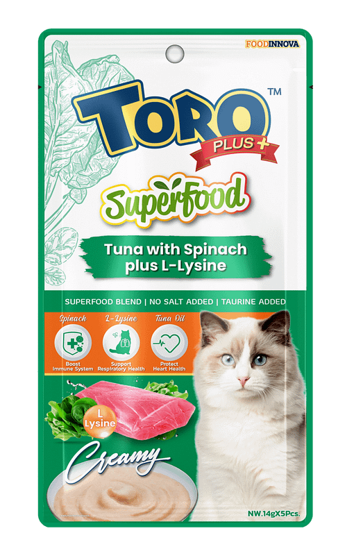Toro Plus Superfood Tuna With Spinach and L-Lysine Creamy Cat Treats 14g x 5pcs x 12