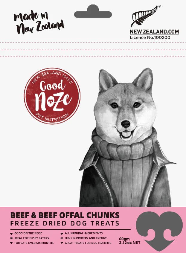Good Noze Beef & Beef Offal Chunks Freeze Dried Dog Treats 60g