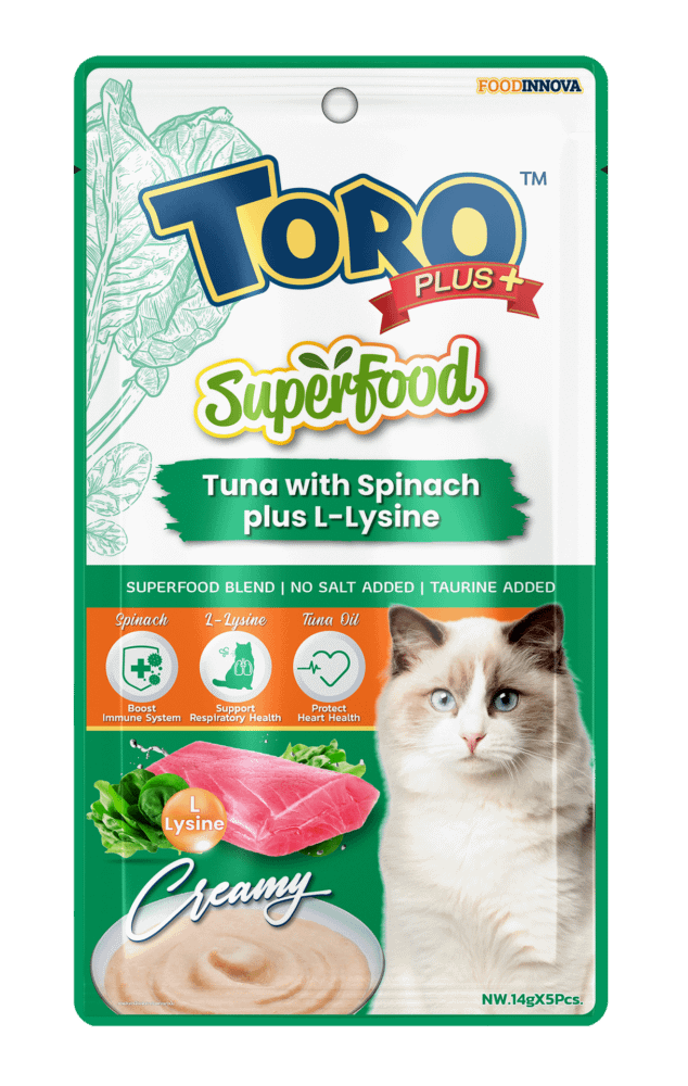 Toro Plus Superfood Tuna With Spinach and L-Lysine Creamy Cat Treats 14g x 5pcs x 12