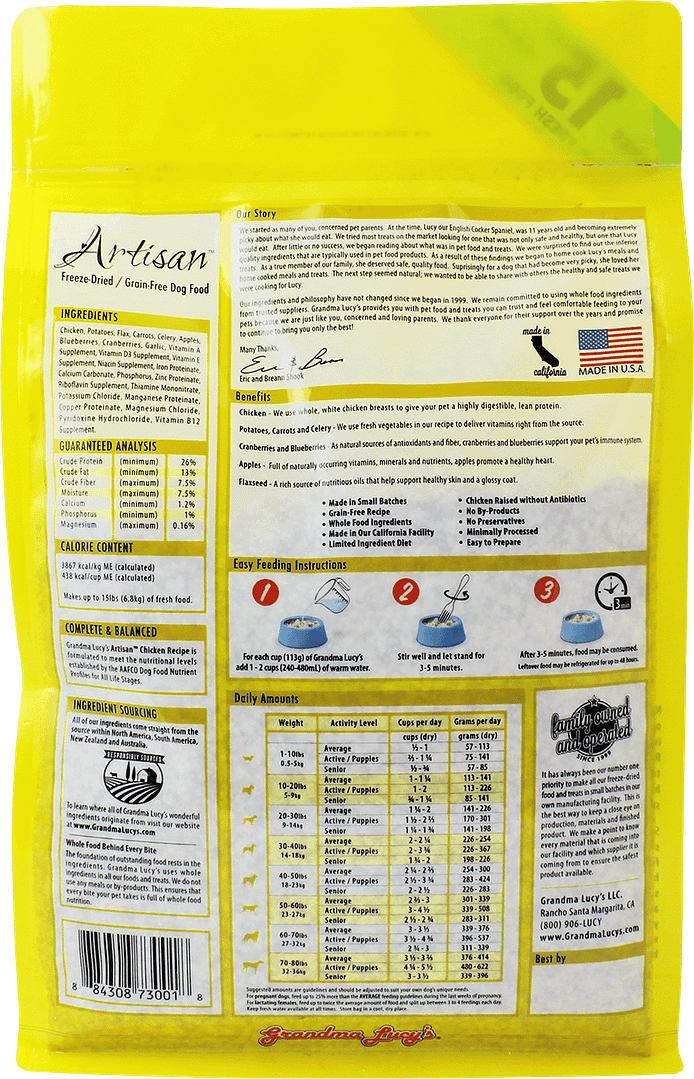 Grandma Lucy's Artisan Dog Food Grain Free and Freeze-Dried Artisan Chicken 3Lb