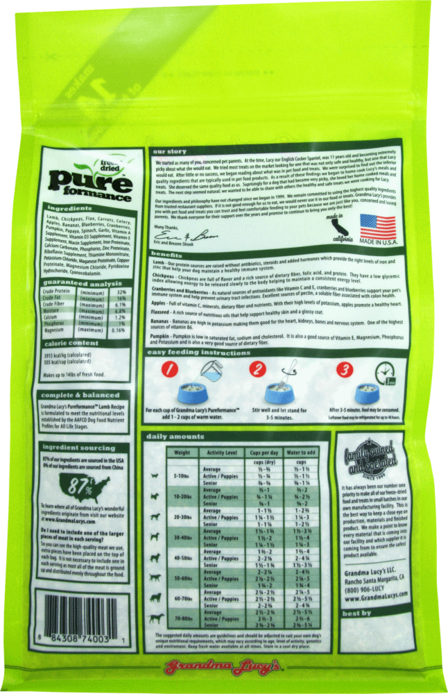 Grandma Lucy’s Freeze-Dried Pureformance Lamb Dog Food 3lb
