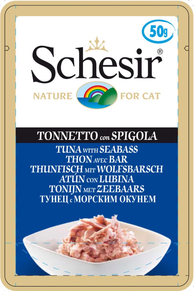 Schesir Cat Pouches in Tuna with Seabass Wet Cat Food 50g