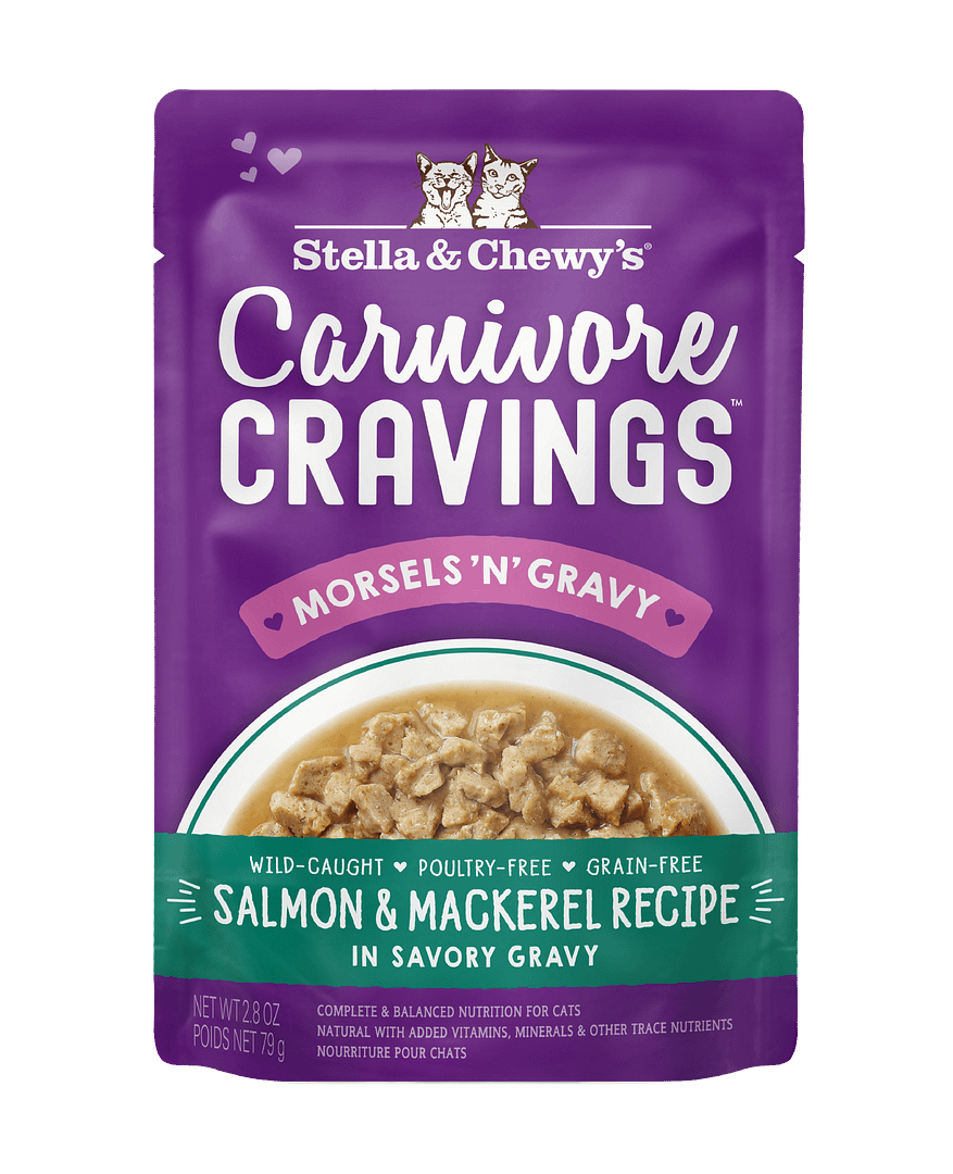 Stella & Chewy’s Carnivore Cravings Morsels'N'Gravy Salmon & Mackerel Cat Pouch 2.8oz