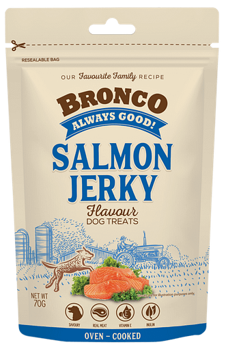 Bronco Jerky Salmon Dog Treats 70g