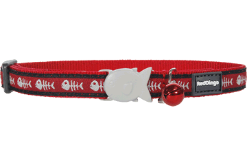 Red Dingo Cat Design Collar - Fish Bone Red