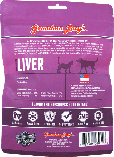 Grandma Lucy's Freeze Dried Singles Liver Dog & Cat Treats 2oz