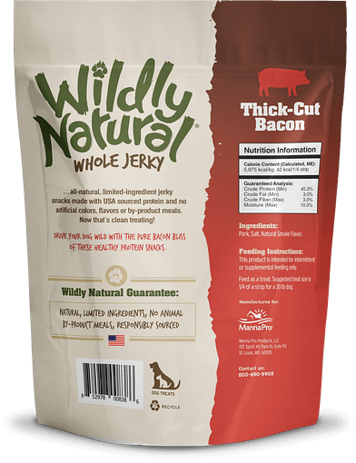 Fruitable Wildy Natural Whole Jerky Thick Cut Bacon Dog Treats 5oz