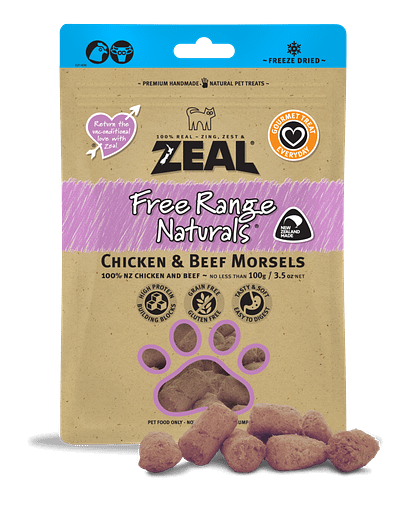 Zeal Free Range Naturals Freeze Dried Chicken & Beef Morsels for Dogs & Cats