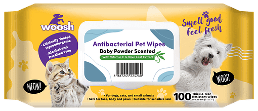 Woosh Antibacterial Pet Wipes Baby Powder Scented