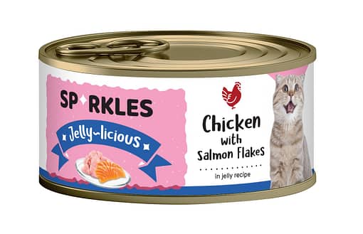 Sparkles Jelly-licious Chicken With Salmon Flakes Canned Cat Food 80g