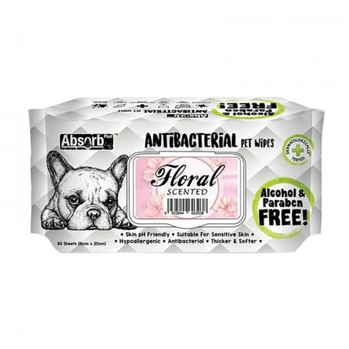 Absorb Plus AntiBacterial Pet Wipes 80pcs (Floral)