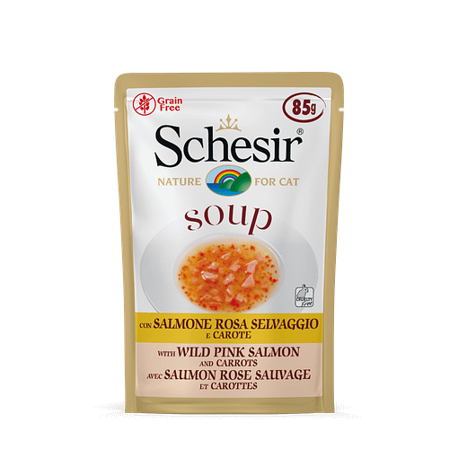 Schesir Cat Pouches in Soup Wild Pink Salmon and Carrots Wet Cat Food 85g