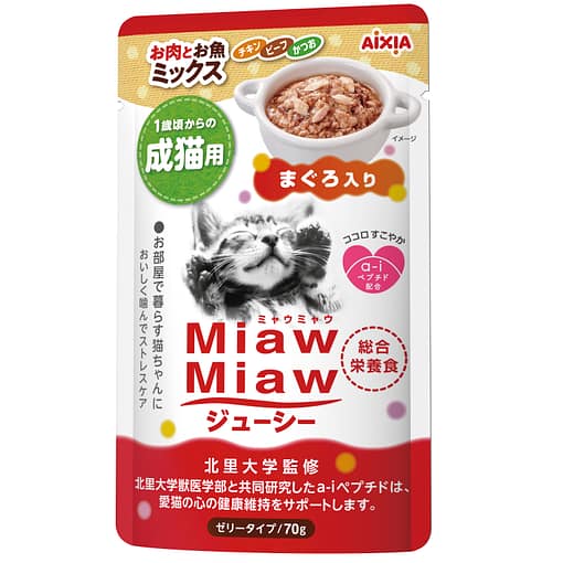 Aixia Miaw Miaw Juicy Pouch - Meat & Fish Mix w/Tuna Wet Food for Cats 70g