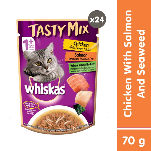 Whiskas Pouch TastyMix Chicken Salmon with Wakame Seaweed 70g