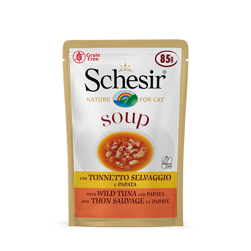 Schesir Cat Pouches in Soup With Wild Tuna with Papaya Wet Cat Food 85g