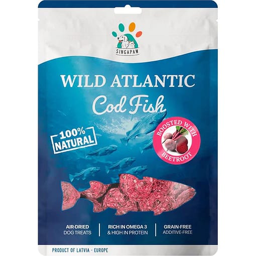 Singapaw Wild Atlantic Cod Fish With Beetroot Grain-Free Air-Dried Dog Treats 70g