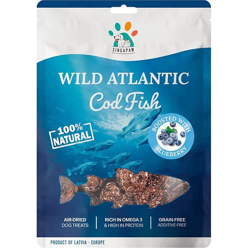 Singapaw Wild Atlantic Cod Fish With Blueberry Grain-Free Air-Dried Dog Treats 70g