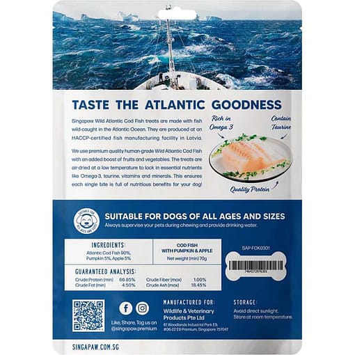 Singapaw Wild Atlantic Cod Fish With Pumpkin & Apple Grain-Free Air-Dried Dog Treats 70g