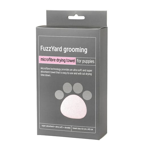 FuzzYard Pink With Grey Trim Microfibre Drying Towel For Puppies