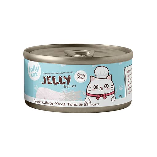 Jollycat Premium White Meat Tuna & Shirasu with Anchovy in Jelly Canned Food for Cats 80g