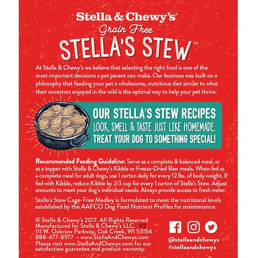 Stella & Chewy’s Cage-Free Medley (Chicken, Turkey & Duck) Stella's Stew Grain Free Wet Dog Food 11oz - Image 2