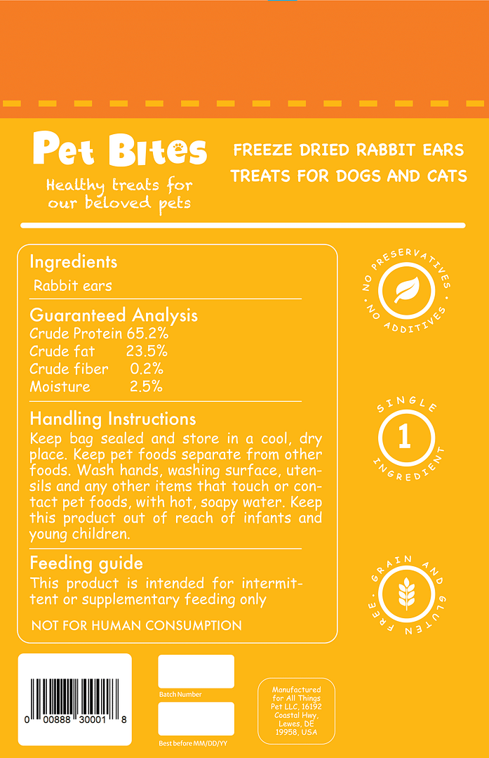 Pet Bites 100 Freeze Dried Rabbit Ears 50g PetMall Singapore